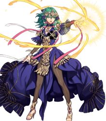 Rule 34 | 1girl, braid, breasts, byleth (female) (fire emblem), byleth (fire emblem), dress, energy, feet, female focus, fire emblem, fire emblem: three houses, fire emblem heroes, fujisaka kimihiko, full body, gold trim, green eyes, green hair, hair ornament, high heels, highres, jewelry, long hair, matching hair/eyes, medium breasts, nintendo, non-web source, official alternate costume, official art, open mouth, pantyhose, pelvic curtain, solo, tiara, toeless footwear, toes, transparent background, twin braids, twintails