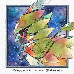 Rule 34 | bird, border, brown pupils, closed mouth, commentary request, creatures (company), decidueye, from side, game freak, gen 7 pokemon, highres, kotone11152, nintendo, no humans, pokemon, pokemon (creature), solo, traditional media, twitter username, upper body, yellow eyes