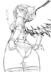 Rule 34 | 1girl, armor, ass, breasts, breath of fire, breath of fire i, butt crack, dr.p, greyscale, leotard, lowres, monochrome, nina (breath of fire i), short hair, solo, source request, wedgie, wings