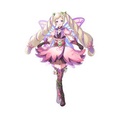 Rule 34 | 1girl, absurdres, alternate costume, blonde hair, boots, commentary request, dress, earrings, elise (fire emblem), fairy wings, fire emblem, fire emblem fates, fire emblem heroes, flower, full body, gloves, gradient clothes, hair ornament, highres, jewelry, layered skirt, long hair, long sleeves, looking at viewer, multicolored hair, nintendo, official art, open mouth, pleated skirt, purple eyes, purple hair, ringozaka mariko, short dress, simple background, skirt, skirt hold, smile, standing, striped, thigh boots, thighhighs, twintails, two-tone hair, vertical stripes, white background, wings, zettai ryouiki