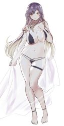 Rule 34 | 1girl, absurdres, amisu, bare arms, bare shoulders, barefoot, bikini, black bikini, blonde hair, breasts, commentary request, contrapposto, full body, gradient hair, highres, hijiri byakuren, large breasts, long hair, looking at viewer, multicolored hair, navel, parted lips, purple hair, see-through, skindentation, smile, solo, stomach, swimsuit, thigh strap, touhou, very long hair, yellow eyes