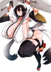 Rule 34 | 1girl, alternate breast size, arm up, armpit crease, armpits, arms up, black eyes, black hair, blade, breasts, butterfly swords, cleavage, curvy, detached sleeves, exabyte (parallax05), flipped hair, gigantic breasts, huge breasts, iroha (samurai spirits), maid, maid headdress, samurai spirits, sideboob, smile, snk, solo, thick thighs, thighhighs, thighs, toeless legwear