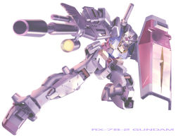 Rule 34 | beam rifle, character name, energy gun, gun, gundam, highres, holding, holding gun, holding weapon, io takuya, mecha, mobile suit, mobile suit gundam, no humans, robot, rx-78-2, science fiction, shield, solo, v-fin, weapon, white background, yellow eyes