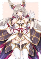 Rule 34 | 1girl, animal ears, blunt bangs, breasts, cat ears, chest jewel, cleavage, detached sleeves, facial mark, highleg, highleg leotard, highres, leotard, long hair, low twintails, nia (blade) (xenoblade), nia (xenoblade), shinae, short hair, silver hair, small breasts, solo, spoilers, thighhighs, twintails, very long hair, xenoblade chronicles (series), xenoblade chronicles 2, yellow eyes