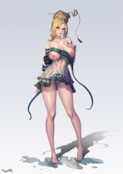 Rule 34 | 10s, 1girl, arm strap, artist name, bad id, bad pixiv id, bare shoulders, barefoot, blade &amp; soul, blonde hair, blue eyes, braid, breasts, c.honey, cameltoe, collarbone, commentary, covered navel, detached sleeves, dress, french braid, full body, glasses, hair bun, hair ornament, hair stick, hand on breast, hand on own chest, large breasts, legs apart, lips, looking at viewer, mole, mole on breast, nipples, one breast out, panties, pantyshot, parted lips, pink lips, red-framed eyewear, see-through, semi-rimless eyewear, shadow, short dress, sidelocks, single hair bun, solo, standing, strapless, strapless dress, tassel, underwear, wet, wet clothes, wide sleeves
