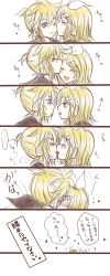 Rule 34 | 1boy, 1girl, :d, bad id, bad pixiv id, blonde hair, blush, brother and sister, comic, closed eyes, hair ribbon, headphones, heart, highres, incest, kagamine len, kagamine rin, kiss, kissing cheek, long image, open mouth, ribbon, short hair, siblings, sketch, smile, tall image, tongue, translation request, twincest, twins, vocaloid, zashiki usagi