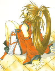 Rule 34 | 1girl, arc system works, brown eyes, brown hair, chinese clothes, clr, detached sleeves, female focus, from above, guilty gear, hair over one eye, kuradoberi jam, long hair, solo, white background