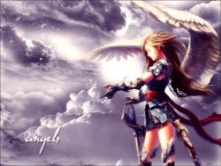 Rule 34 | 1girl, angel, armor, solo, sword, wallpaper, weapon, wings