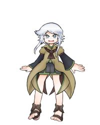 Rule 34 | androgynous, bow, brown coat, chikafumikou, coat, full body, gender request, grey eyes, houlen yabusame, len&#039;en, open mouth, sandals, short hair, short hair with long locks, shorts, silver hair, smile, solo, transparent background
