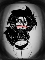 Rule 34 | 1girl, ass, black hair, blush, butt crack, cuts, giygal, i can&#039;t sleep, injury, looking at viewer, looking back, monochrome, nia (i can&#039;t sleep), solo, toon (style)