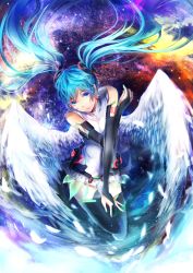 Rule 34 | 1girl, angel wings, blue eyes, detached sleeves, hatsune miku, hatsune miku (append), long hair, lulu season, solo, thighhighs, twintails, vocaloid, vocaloid append, wings, zettai ryouiki