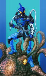 Rule 34 | 1boy, blue theme, eel, huujyu, kamen rider, kamen rider ooo, kamen rider ooo (series), male focus, octopus, shauta (ooo combo), solo, tentacles