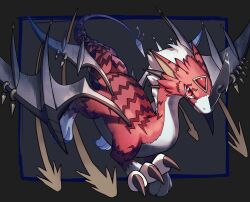 Rule 34 | absurdres, claws, digicore interface, digimon, digimon (creature), doruguremon, dragon, highres, horns, red eyes, solo, wings