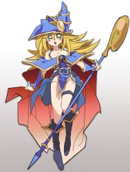 Rule 34 | 1girl, blonde hair, boots, breasts, cape, dark magician girl, duel monster, female focus, hat, large breasts, long hair, looking at viewer, magical girl, misaka (missa), redesign, smile, solo, yu-gi-oh!