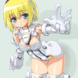 Rule 34 | 10s, 1girl, arnval, ass, bad id, bad pixiv id, blonde hair, blue eyes, breasts, busou shinki, dd (ijigendd), doll joints, female focus, gradient background, joints, mecha musume, mini person, minigirl, short hair, simple background, solo