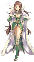 1girl artist_request blue_eyes boots breasts brown_hair cape cleavage crossed_legs dress fingernails full_body fur-trimmed_boots fur-trimmed_cape fur-trimmed_sleeves fur_trim gold_trim green_dress green_footwear grey_cape hand_on_own_hip holding holding_wand index_finger_raised large_breasts large_variant_set long_hair long_sleeves looking_at_viewer magic messy_hair official_art open_mouth ragnarok:_guild_masters ragnarok_online red_nails short_bangs simple_background smile smug solo sparkle standing transparent_background variant_set very_long_hair wand watson_cross wizard_(ragnarok_online)