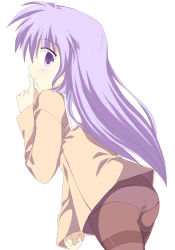 Rule 34 | 00s, 1boy, ass, happiness!, lowres, male focus, panties, panties under pantyhose, pantyhose, purple eyes, purple hair, simple background, solo, thighband pantyhose, trap, underwear, watarase jun, white background