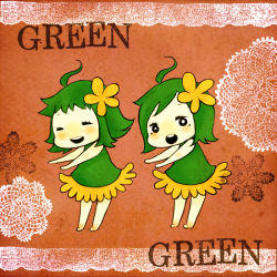 Rule 34 | alternate costume, bad id, bad pixiv id, chibi, green green midori-mushi (vocaloid), green hair, gumi, sonika, vocaloid