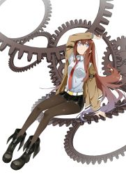Rule 34 | 1girl, absurdres, bad id, bad pixiv id, black pantyhose, blue eyes, brown hair, gears, highres, long hair, makise kurisu, pantyhose, shoes, shorts, sitting, solo, steins;gate, zhuxiao517