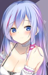 Rule 34 | 1girl, bare shoulders, blue eyes, blue hair, blush, breasts, cleavage, dot nose, heart, highres, looking at viewer, medium breasts, raion (inoueraion), rilliona the magistus of verre, smile, solo, tagme, upper body, yu-gi-oh!