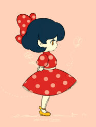 1girl black_hair bow chai_5 chibi disney dress from_side full_body hair_bow humanization minnie_mouse polka_dot polka_dot_dress short_hair solo tagme upper_body