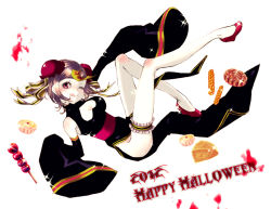 Rule 34 | 10s, 1girl, 2012, ;q, bridal garter, brown eyes, brown hair, chinese clothes, detached sleeves, double bun, hair bun, halloween, happy halloween, high heels, meiko (vocaloid), one eye closed, shoes, short hair, smile, solo, thigh strap, tongue, tongue out, ulon, vocaloid, wink