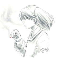 Rule 34 | 1girl, cigarette, kantai collection, ryuujou (kancolle), simple background, sketch, smoke, smoking, solo, taruhi, traditional media, twintails