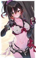 Rule 34 | 1girl, :p, absurdres, android, bikini, blush, bow, bracelet, breasts, brown hair, cleavage, frilled bikini, frilled skirt, frills, gloves, hair between eyes, hair ornament, high ponytail, highres, holding, hololive, jewelry, long hair, looking at viewer, mechanical arms, mechanical legs, miniskirt, multicolored hair, pink hair, ribbon, roboco-san, satobitob, skirt, solo, star (symbol), swimsuit, thigh gap, tongue, tongue out, virtual youtuber, yellow eyes