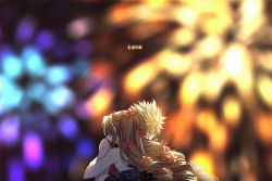 1boy 1girl aerith_gainsborough blonde_hair brown_hair cat_princess cloud_strife curly_hair closed_eyes final_fantasy final_fantasy_vii final_fantasy_vii_remake fireworks flower gloves hair_flower hair_ornament hetero spiked_hair square_enix wall_market