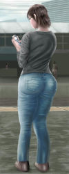 Rule 34 | 1girl, artist request, ass, cellphone, character request, copyright request, denim, jeans, pants, phone, solo, tagme