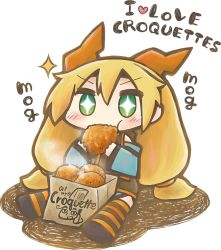 Rule 34 | 1girl, bag, blush, chibi, croquette, eating, english text, female focus, food, ootori kohaku, paper bag, personification, sitting, solo, transparent background, unity-chan, unity (game engine)