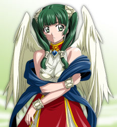 Rule 34 | angel, angel wings, green eyes, green hair, isse, wings