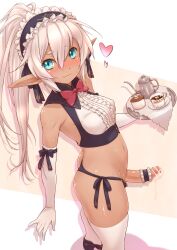 Rule 34 | 1girl, aqua eyes, bar censor, blue eyes, blush, censored, coffee, coffee cup, cum, cum in container, cum in cup, cup, dark skin, disposable cup, elbow gloves, exc heaven, futanari, gloves, highres, long hair, looking at viewer, original, penis, pointy ears, ponytail, smile, solo, thighhighs, tray