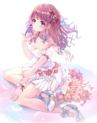 Rule 34 | 1girl, bird, blue eyes, blush, brown hair, dress, highres, looking at viewer, puracotte, solo