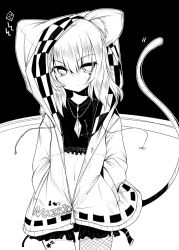 Rule 34 | 1girl, ai takurou, alternate costume, animal ears, greyscale, hands in pockets, hood, hoodie, jewelry, looking at viewer, monochrome, mouse ears, mouse tail, nazrin, pendant, short hair, solo, tail, touhou