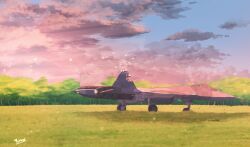 Rule 34 | aircraft, airplane, bird, blue sky, cloud, cloudy sky, damaged, day, fighter jet, forest, grass, grasslands, highres, jet, line4x, military, military vehicle, nature, no humans, original, scenery, shadow, sky, su-57, tree, wheel