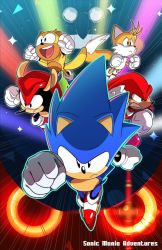 Rule 34 | black fur, blue fur, clenched hands, dr. eggman, eggmaam, floating, flying, furry, furry male, glasses, gloves, happy, knuckles the echidna, lights, looking at viewer, looking to the side, male focus, mighty the armadillo, multicolored fur, multiple boys, pointy nose, ray the flying squirrel, red fur, running, serious, shoes, sonic (series), sonic mania adventures, sonic the hedgehog, tails (sonic), third-party source, tyson hesse, white fur, yellow fur