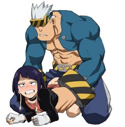 Rule 34 | 1boy, 1girl, black eyes, black hair, boku no hero academia, breasts, choker, clenched teeth, death arms, doggystyle, highres, holding waist, jirou kyouka, purple hair, sex, sex from behind, shoganight, short hair, size difference, small breasts, teeth