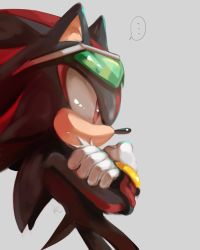 Rule 34 | ..., 1boy, animal nose, closed mouth, crossed arms, eyewear on head, from side, furry, furry male, gloves, male focus, misuta710, red eyes, serious, shadow the hedgehog, solo, sonic (series), sonic riders, sonic the hedgehog, spoken ellipsis, white gloves