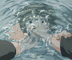 Rule 34 | 2boys, absurdres, asphyxiation, avogado6, black eyes, blood, brown hair, collared shirt, commentary request, drowning, fighting, fingernails, highres, looking at viewer, male focus, multiple boys, open mouth, original, pov, pov hands, shirt, struggling, underwater, white shirt, wide-eyed, wing collar