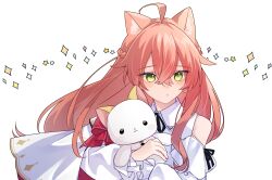 Rule 34 | 1girl, absurdres, ahoge, animal ear fluff, animal ears, black ribbon, cat ears, cat girl, clothing cutout, commentary, earrings, green eyes, hair between eyes, half updo, hashtag-only commentary, highres, jewelry, kashikaze, long hair, neck ribbon, nijisanji, orange hair, parted lips, ribbon, shishido akari, shoulder cutout, simple background, solo, sparkle, upper body, virtual youtuber, white background