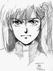 Rule 34 | 1980s (style), 1girl, artist name, closed mouth, commentary request, dated, greyscale, headband, headshot, highres, ink (medium), looking at viewer, monochrome, murayama hitoshi, oldschool, retro artstyle, short hair, solo, takaya noriko, top wo nerae!, traditional media, v-shaped eyebrows