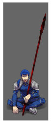 Rule 34 | 1boy, :d, ^ ^, blue hair, closed eyes, cu chulainn (fate), closed eyes, fate/stay night, fate (series), gae bolg (fate), grey background, grin, highres, indian style, cu chulainn (fate/stay night), long hair, male focus, open mouth, polearm, ponytail, simoich, sitting, smile, solo, spear, weapon