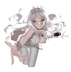 Rule 34 | 1girl, 92m, belt, chain, cropped legs, hairband, idolmaster, idolmaster (classic), long hair, md5 mismatch, microphone, outstretched hand, pants, parted lips, purple eyes, reaching, shijou takane, silver hair, simple background, smile, solo, white background, wrist cuffs