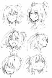 Rule 34 | 1girl, :&lt;, ^ ^, bad id, bad pixiv id, bored, character sheet, closed eyes, crying, crying with eyes open, d:, expressions, closed eyes, face, female focus, greyscale, happy, monochrome, onozuka komachi, open mouth, scottie (phantom2), sketch, smile, tears, touhou, twintails, two side up