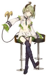 Rule 34 | 1girl, nanashi inc., absurdres, bar stool, black footwear, blue eyes, boots, breasts, commentary, crossed legs, curled horns, demon girl, demon horns, demon tail, detached sleeves, eyepatch, full body, green hair, high collar, high heels, highres, honey strap, horns, ji no, looking at viewer, navel, necktie, open fly, outstretched arm, pointy ears, sekishiro mico, short hair, short shorts, shorts, sitting, smile, solo, stool, strap, tail, thigh boots, thighhighs, transparent background, two-sided fabric, underboob, virtual youtuber