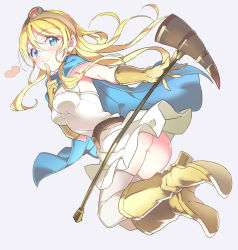 Rule 34 | 1girl, ass, ayase eli, belt, blonde hair, blush, boots, breasts, cape, circlet, cosplay, dragon quest, dress, elbow gloves, finger to mouth, full body, gloves, heart, high heel boots, high heels, long hair, love live!, love live! school idol project, medium breasts, rassie s, sage (dq3), sage (dq3) (cosplay), simple background, skirt, smile, solo, staff, thighhighs, white dress, white thighhighs, yellow gloves