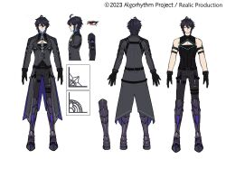 Rule 34 | 1boy, ahoge, algorhythm project, ark (algorhythm project), arm belt, belt, black belt, black gloves, black hair, blue hair, boots, character sheet, closed mouth, coat, colored inner hair, commentary, copyright name, english commentary, gloves, grey coat, grey footwear, highres, i.ryuu z, long sleeves, mixed-language commentary, mole, mole under eye, multicolored hair, multiple views, official art, red eyes, second-party source, thai commentary, virtual youtuber