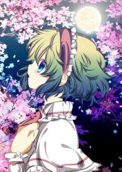 Rule 34 | 1girl, alice margatroid, bad id, bad pixiv id, blonde hair, blue eyes, capelet, cherry blossoms, from side, full moon, hairband, highres, hikobae, moon, moonlight, petals, sash, solo, touhou