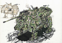 Rule 34 | absurdres, alternate universe, balkenkreuz, camouflage, cannon, chenlongque, commentary, comparison, concept art, cross, english commentary, germany, gun, highres, light, machine gun, machinery, mecha, military, military vehicle, multiple views, original, robot, scan, science fiction, sketch, the man in the high castle, traditional media, turret, walker (robot), weapon, wehrmacht, wolfenstein (series), world war ii